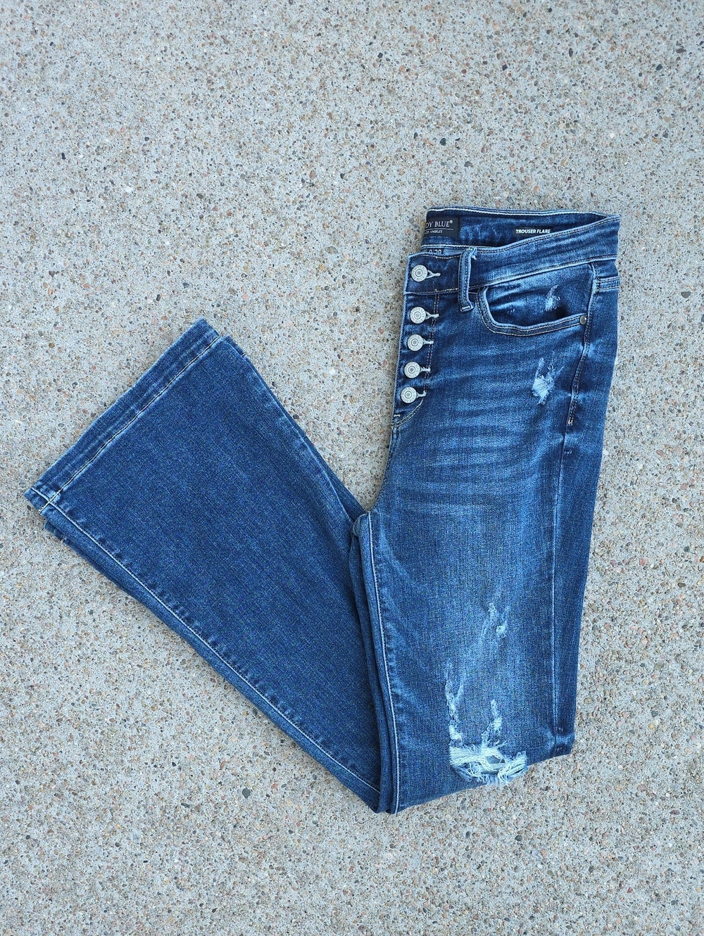 Judy Blue Button Fly Trouser Flare Distressed Blue Jeans Size 9 / 29